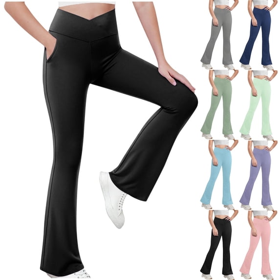 Antinious Girls Stylish Solid Pocket Stretch Yoga Full Length Pants 7-8Y