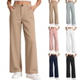 thumbnail image 1 of Antinious Girls Versatile Soft Solid High Waist Side Pocket School Uniform Straight Leg Full Length Pants, 1 of 5