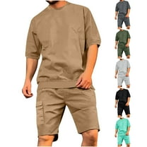 Antinious Going Out Outfits for Men,Summer Outfits for Men,Track Suits for Men Set Short Sleeved Pocket Round Neck Solid Casual Outfits,Army Green,XL