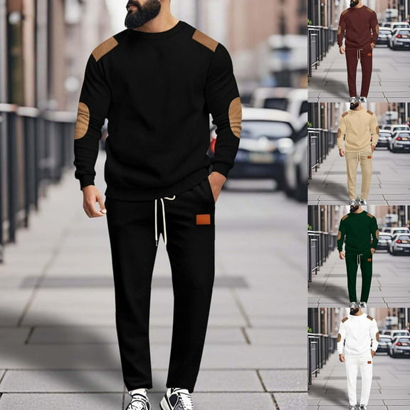 Antinious Going Out Outfits for Men,Summer Outfits for Men,Track Suits for Men Set Solid Casual Long Sleeves Drawstring Waist Long Pants Set,Wine,M