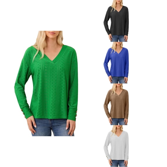 Antinious Going Out Tops for Women Long Sleeve Solid V Neck Casual Blouse, Sweatshirt for Women,Tops for Women Trendy,Blue,L