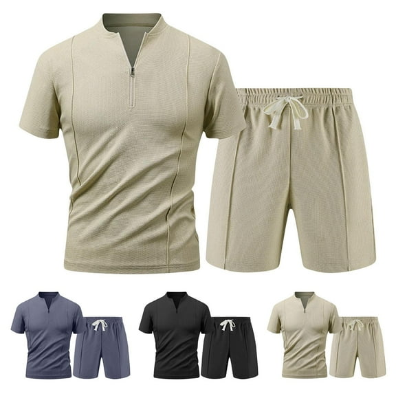 Antinious Going Out Outfits for Men,Summer Outfits for Men,Track Suits for Men Set Solid Casual Loose Short Pants Pocket Short Sleeve Round Neck Set,Dark Gray,S