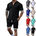 thumbnail image 1 of Antinious Going Out Outfits for Men,Summer Outfits for Men,Track Suits for Men Set Solid Lapel Button Short Sleeve Shorts Cardigan Casual Outfits,Blue,M, 1 of 5