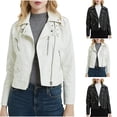 thumbnail image 1 of Antinious Jackets for Women Trendy Long Sleeve Zipper Leather Biker Jacket Slim Outerwear,Trench Coat Women,Fall Coats,White,S, 1 of 5