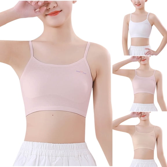 Antinious Kids Girls Stretchy Bralette Designed for Casual And Lightweight,Girls Sports Bras for Unparalleled ,Kids Girls Solid Color Sports Children's Bra,White,XL