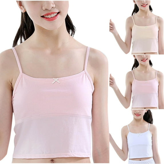 Antinious Kids Girls Stretchy Bralette Designed for Casual And Lightweight,Girls Sports Bras for Unparalleled ,Kids Girls Solid Color Underwear Girls Camisole Mid Length Bra,White,L