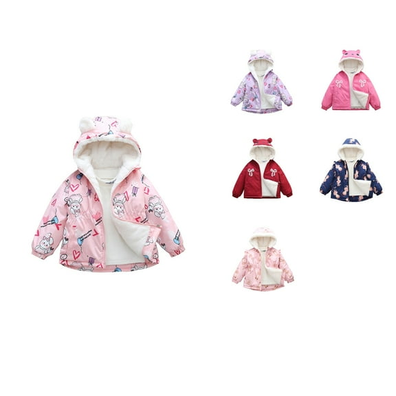 Antinious Kids Winter Coat Little Girl Coats Print Long Sleeve Hooded Zipper Thick Warm Fleece Lined Coat for Girls 2-8 Years