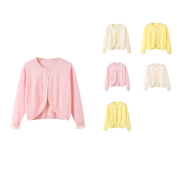 Antinious Little Girl Coats Solid Color Short Top Zip Cardigan Long Sleeve Hatless Casual Jackets for Kids Winter Outerwear