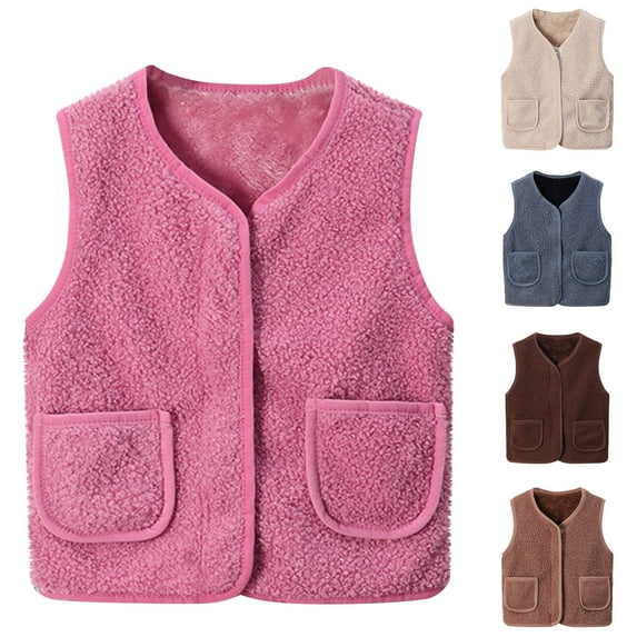 Antinious Kids Outerwear Jackets Coats Jackets for Kids Solid Color Sleeveless Hoodless Lamb Wool Warm Casual Outerwear for Toddlers Boys Girls Winter