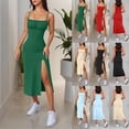 thumbnail image 1 of Antinious Ladies Camis Sleeveless Round Neck Solid High Slit Bodycon Dress, 1 of 5