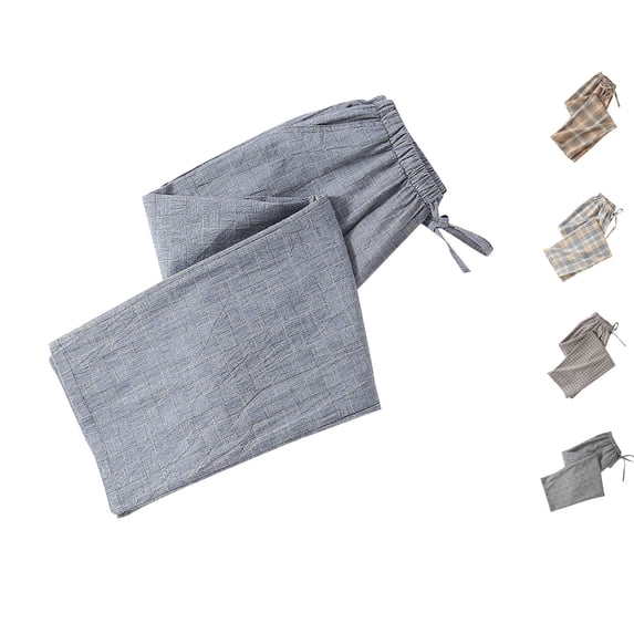 Antinious Ladies Check Print Elastic Waist Drawstring Pockets Straight Leg Breathable Pajama Full Length Pants
