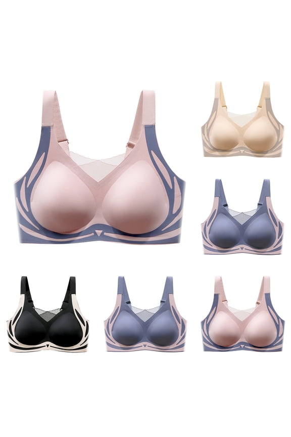 Ladies Color Splice Wireless Seamless Lace Gathered Beautiful Back Everyday Bras