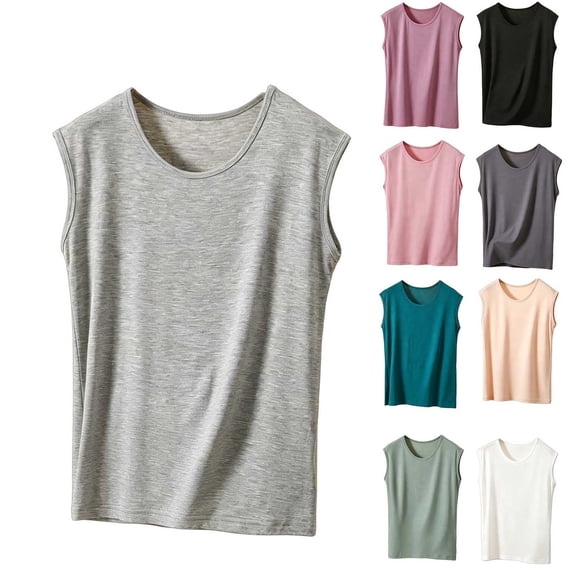 Antinious Ladies Crew Neck Sleeveless Solid Relaxed Style Versatile Daily Tank Tops