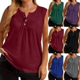 Antinious Ladies Crew Neck Sleeveless Solid Ruched Plus Size Casual ...