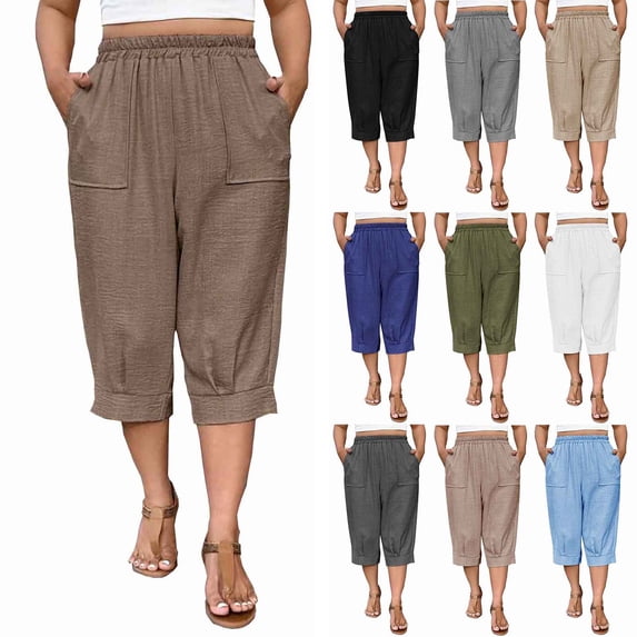 Antinious Ladies Daily Casual Plus Size Capris With Side Pocket Long Pants