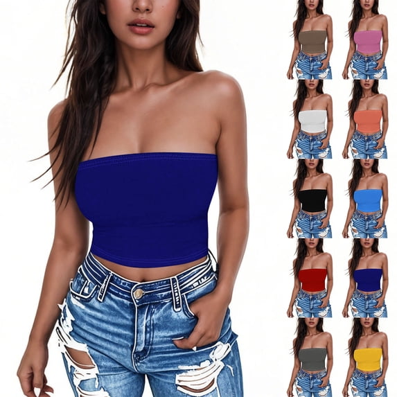 Antinious Women Strapless Tube Top Bra Bandeau Sports Tank Solid Soft Trendy Supportive