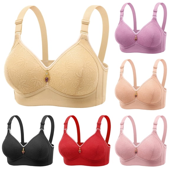 Antinious Ladies Embroidered Back Closure Adjustable Strap Wireless Breathable Comfortable Bras