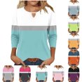 thumbnail image 1 of Antinious Ladies Fashion Daily Patchwork Round Neck Hollow Out 3/4 Sleeve Breathable T-Shirts, 1 of 5