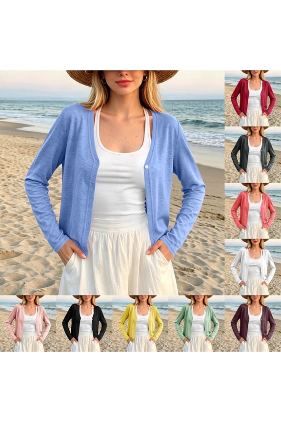 Ladies Fashion Solid Round Neck Button Cardigan Long Sleeve Everyday Casual Wear Tops