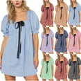 thumbnail image 1 of Antinious Ladies Mini Dresses Check Short Sleeve Petal Sleeve Summer Lightweight Stylish Short Dress, 1 of 5