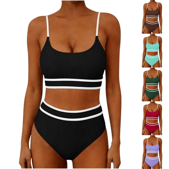 Antinious Ladies Padded Multi Tone Outdoor Beach Resort 2 Piece Bikinis Set Swimsuit