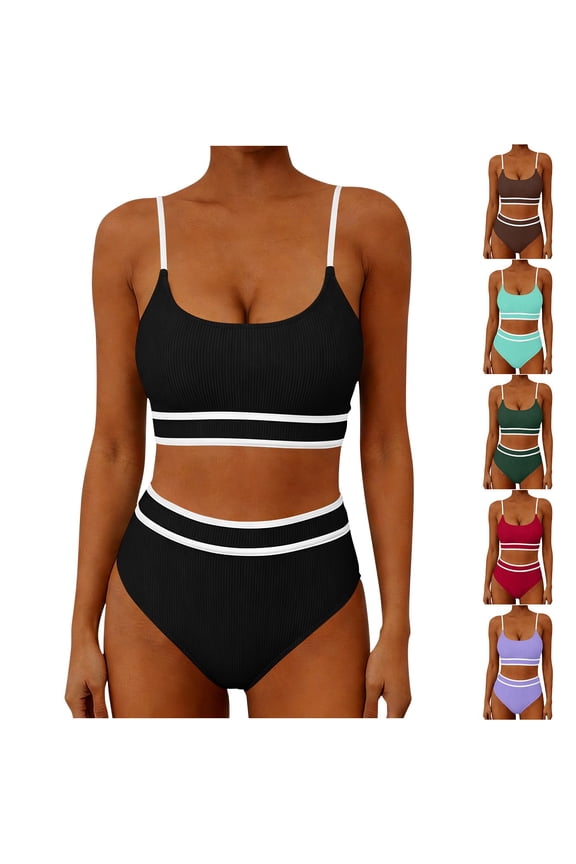 Ladies Padded Multi Tone Outdoor Beach Resort 2 Piece Bikinis Set Swimsuit