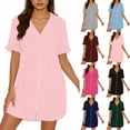 thumbnail image 1 of Antinious Women Solid Collar Button Short Sleeve Home Sleep Breathable Soft Dress, 1 of 5