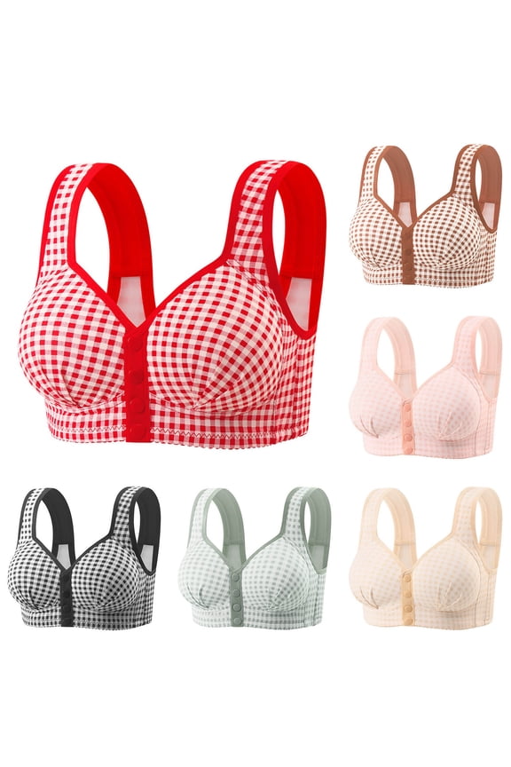 Ladies Plaid Front Closure Wireless Adjustable Breathable Everyday Bras