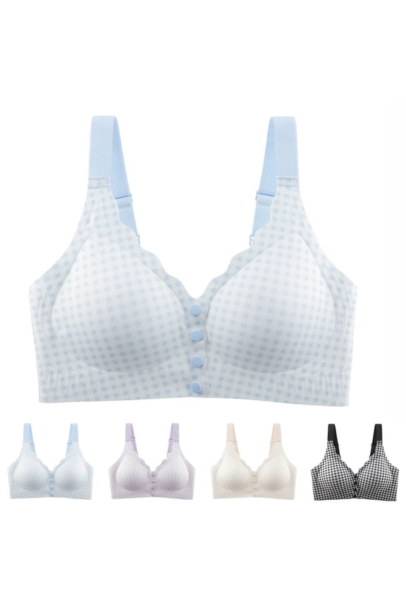 Ladies Plaid Front Closure Wireless Adjustable Breathable Everyday Bras