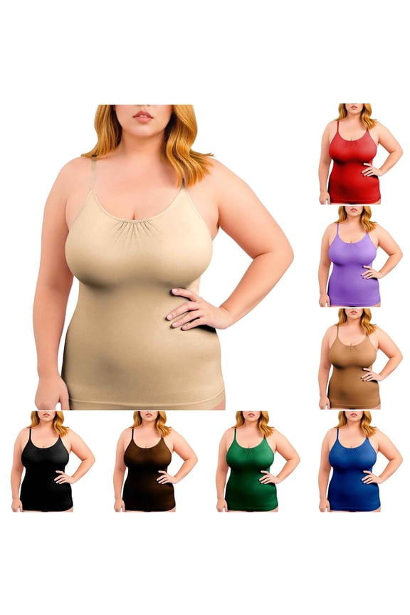 Ladies Plus Size Crewneck Sleeveless Solid Camisole Ruched Slim Tank Tops