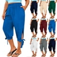 thumbnail image 1 of Antinious Ladies Plus Size Faux Comfortable Split Capris Side Pocket Daily Casual Pants, 1 of 5