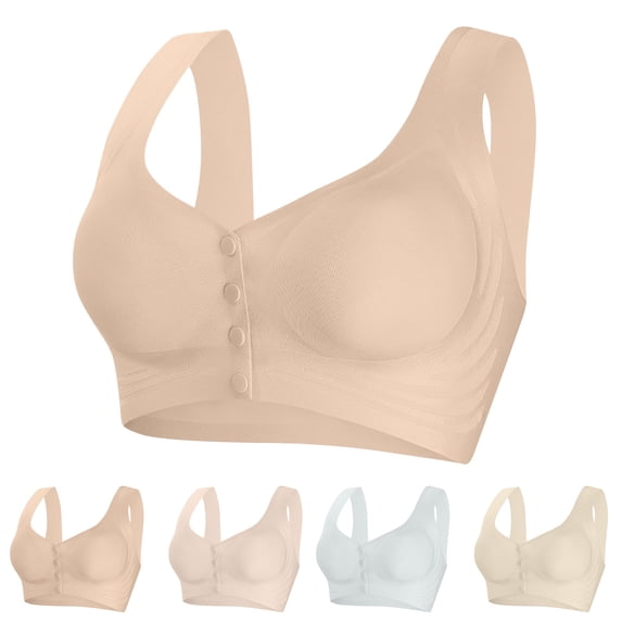 Antinious Ladies Plus Size Front Closure Fixed Cup Wireless Seamless Everyday Bras