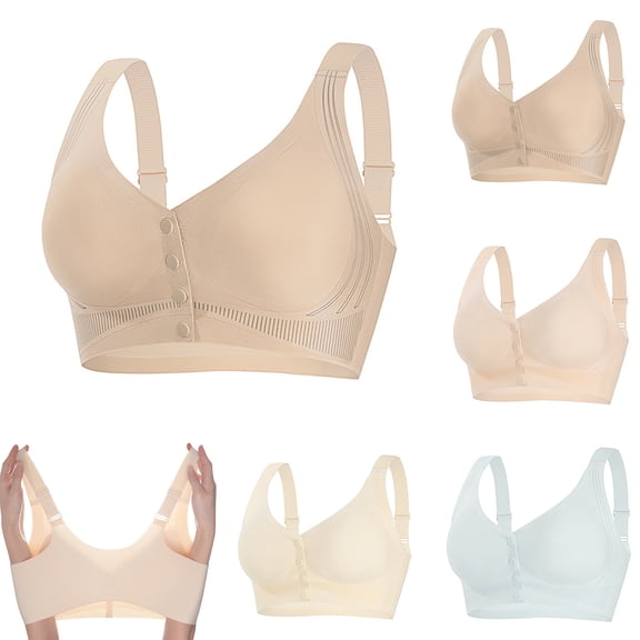 Antinious Ladies Plus Size Front Closure Fixed Cup Wireless Seamless Everyday Bras