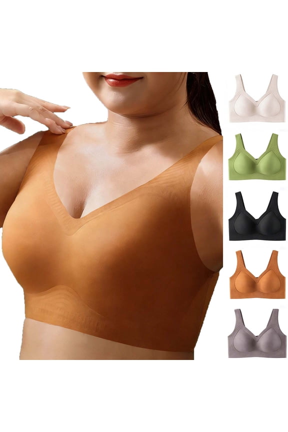 Ladies Plus Size Solid Loose Seamless Gentle Soft Comfortable Relaxed Everyday Bras
