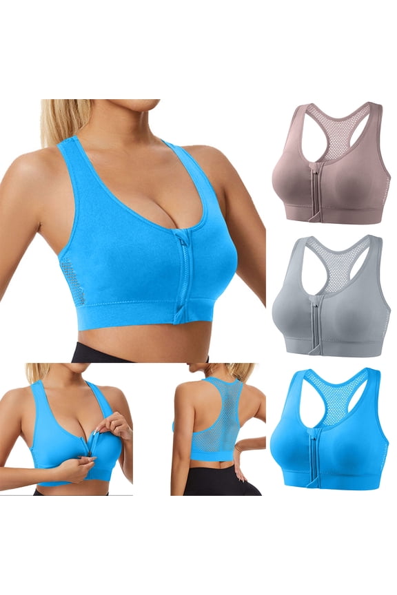 Ladies Plus Size Wireless Front Zip Crisscross Back Breathable Sports Bras