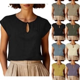 Antinious Ladies Round Neck Sleeveless Solid Lace Panel Casual Daily ...