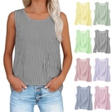 Antinious Ladies Round Neck Sleeveless Stripe Versatile Loose Casual ...