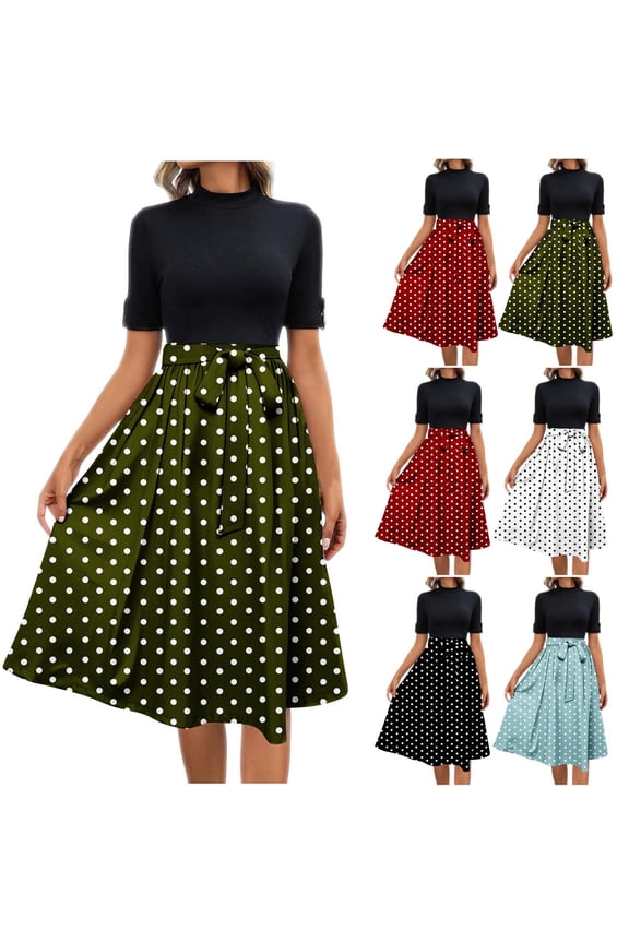 Women Short Sleeve Button Mock Neck Belt Midi Breathable Soft Dress