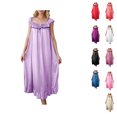 thumbnail image 1 of Antinious Women Ice Silk Casual Mid Calf Nightgowns Trendy Satin Sleeveless Lace Tank Slim Breathable Sleepshirts, 1 of 5