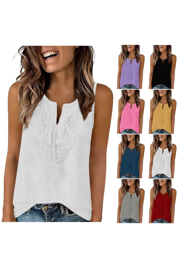 Ladies Small V-Neck Sleeveless Solid Loose Casual Daily Basic Tank Tops