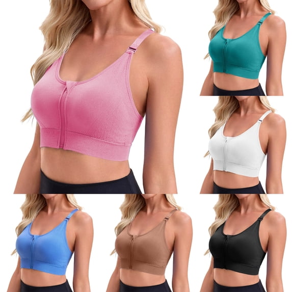 Antinious Women Wireless Bras Sports Front Zipper Adjustable Strap Solid Yoga