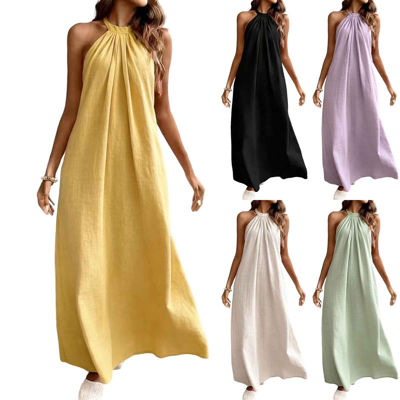 Antinious Ladies Solid Backless Loose Versatile Vacation Casual Dress ...