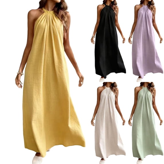Antinious Ladies Solid Backless Loose Versatile Vacation Casual Dress