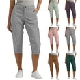 thumbnail image 1 of Antinious Ladies Solid Cargo Cropped Trousers Elastic Waist Functional Pockets Daily Style, 1 of 5
