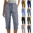 thumbnail image 1 of Antinious Ladies Solid Comfortable Pocket Drawstring Daily Casual Capris, 1 of 5