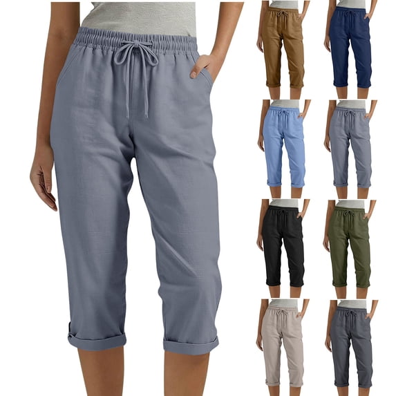 Antinious Ladies Solid Comfortable Pocket Drawstring Daily Casual Capris