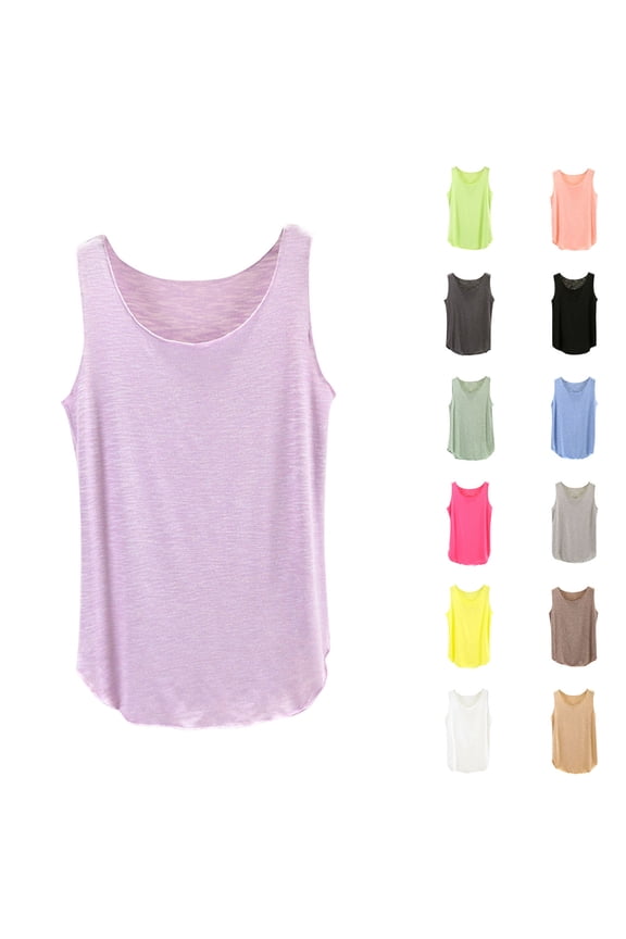 Ladies Solid Crewneck Sleeveless Irregular Summer Casual Tank Top