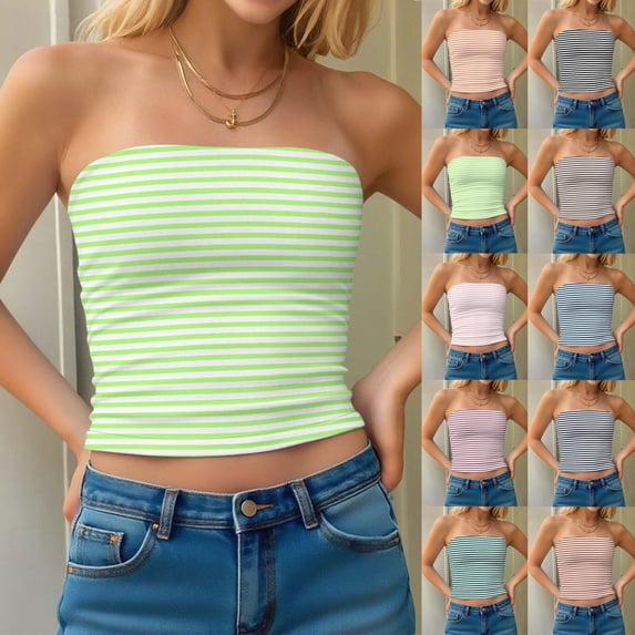 Antinious Ladies Solid Double Layer Stripe Tube Top Trendy Daily Casual Inner Bra