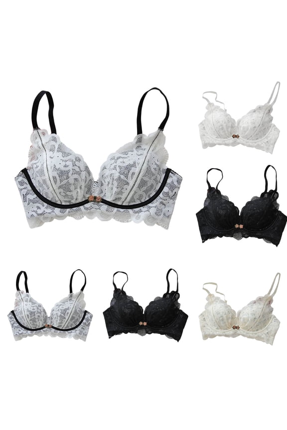 Ladies Solid Lace Bow Wireless Breathable Soft Cozy Relaxed Casual Bras