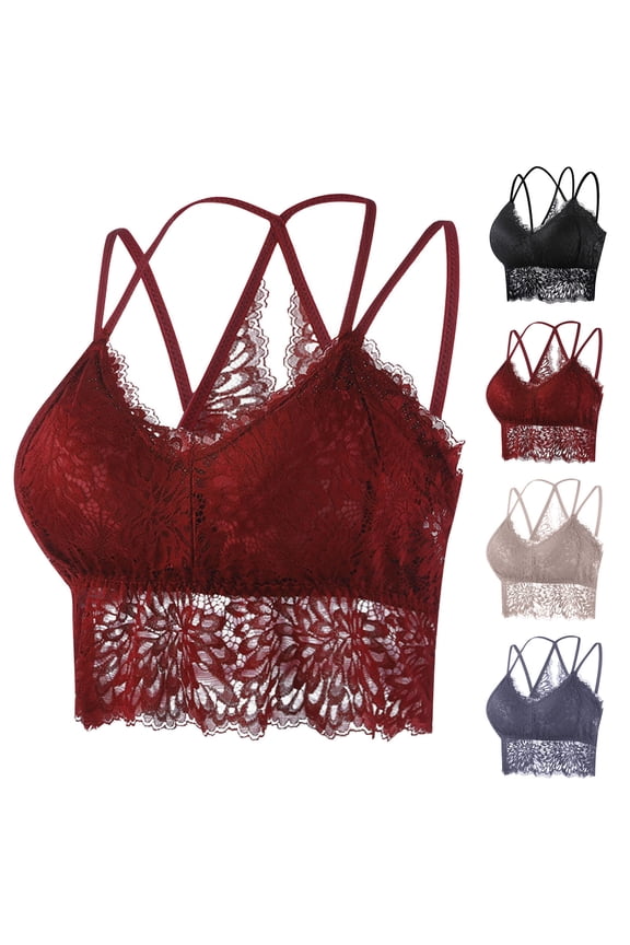 Ladies Solid Lace Detail Seamless Strap Coverage Sports Layer Everyday Bras
